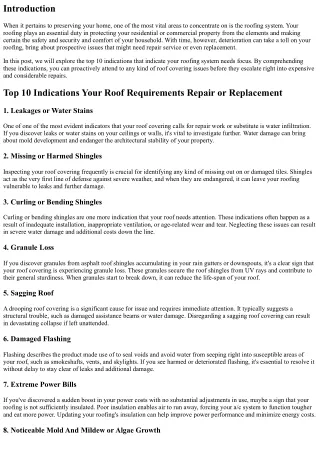 Top 10 Indicators Your Roof Covering Demands Fixing or Replacement