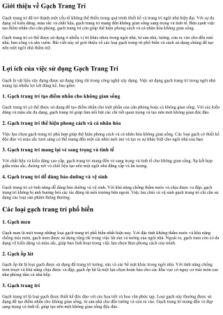 Gạch Trang Trí: Lựa Chọn Hoàn Hảo Cho Ngôi Nhà Thẩm Mỹ