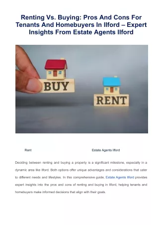 Renting Vs. Buying_ Pros And Cons For Tenants And Homebuyers In Ilford – Expert Insights From Estate Agents Ilford