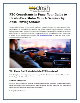 Efficient Vehicle Registration with RTO Consultants in Pune