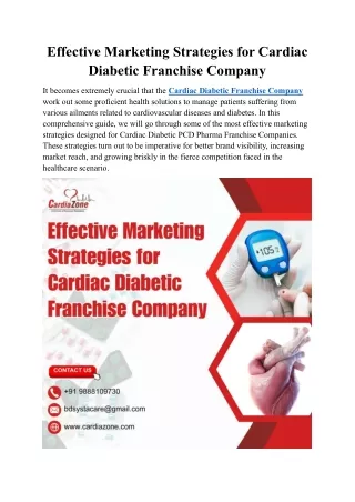 Marketing Strategies for Cardiac Diabetic Franchise Company