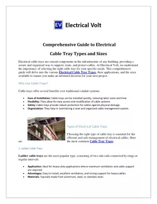 Guide to Cable Tray Types and Sizes: Selecting the Best Fit for Your Needs