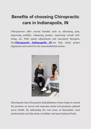 Benefits of choosing Chiropractic care in Indianapolis