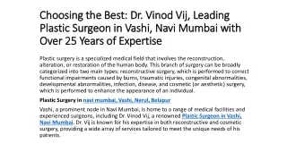 Choosing the Best Dr. Vinod Vij Leading Plastic Surgeon in Vashi Navi Mumbai with Over 25 Years of Expertise