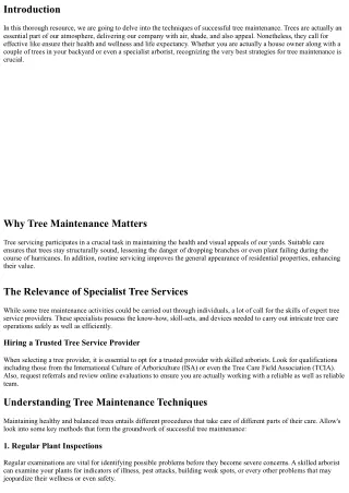 Introducing the Tricks of Effective Tree Maintenance