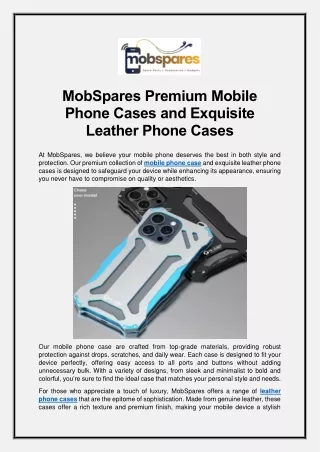 MobSpares Premium Mobile Phone Cases and Exquisite Leather Phone Cases