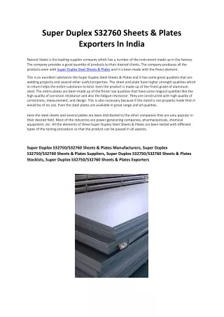 Super Duplex S32760 Sheets & Plates Exporters In India