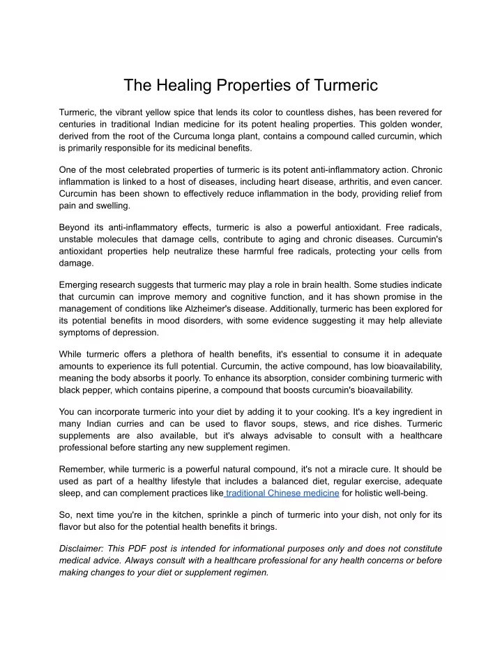 the healing properties of turmeric