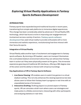 Exploring Virtual Reality Applications in Fantasy Sports Software Development