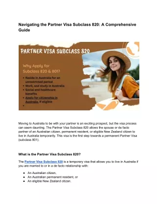 Navigating the Partner Visa Subclass 820: A Comprehensive Guide