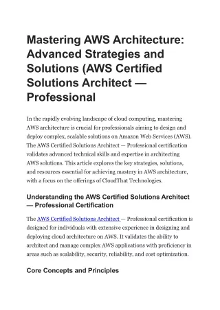 Mastering AWS Architecture: Advanced Strategies and Solutions
