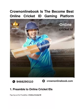 Crownonlinebook Is The Become Best Online Cricket ID Gaming Platform