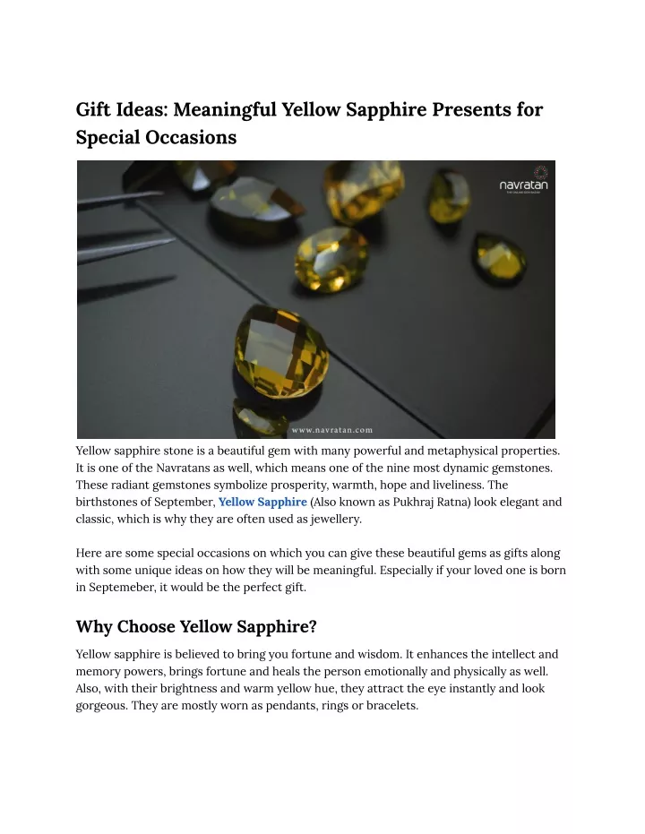 gift ideas meaningful yellow sapphire presents