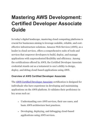Mastering AWS Development: Certified Developer Associate Guide