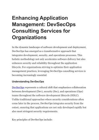 Enhancing Application Management: DevSecOps Consulting Services for Organization