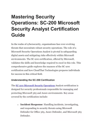 Mastering Security Operations: SC-200 Microsoft Security Analyst Certification