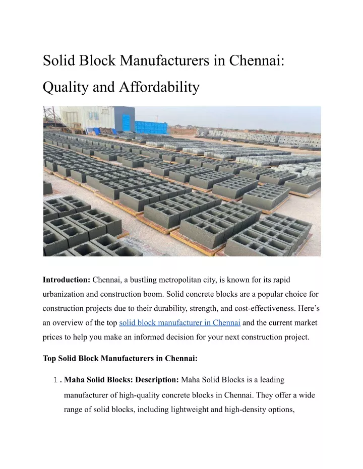 solid block manufacturers in chennai