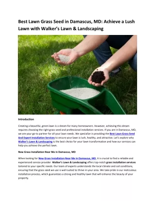 Best Lawn Grass Seed in Damascus, MD Achieve a Lush Lawn with Walker’s Lawn & Landscaping