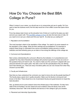 how do you choose the best bba college in pune