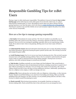 Responsible Gambling Tips for 1xBet Users