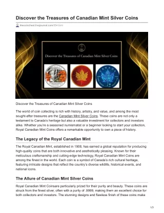 Discover Canadian Mint Silver Coins - The Coin Chest
