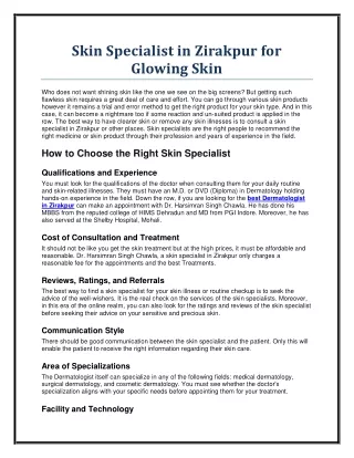 Skin Specialist in Zirakpur for Glowing Skin