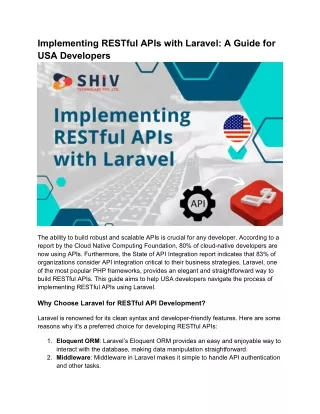 USA Developer's Guide to Implement RESTful APIs with Laravel