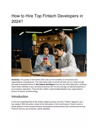How To Hire Top Fintech Developers In 2024