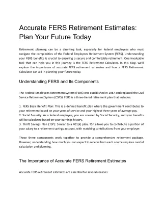 Accurate FERS Retirement Estimates Plan Your Future Today