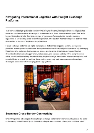Navigating International Logistics with Freight Exchange Platforms