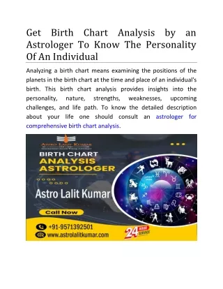 Get Birth Chart Analysis by an Astrologer To Know The Personality Of An Individu