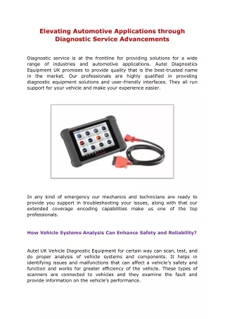 Elevating Automotive Applications through Diagnostic Service Advancements