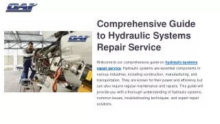 Comprehensive Guide to Hydraulic Systems Repair Service