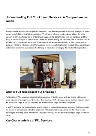 Understanding Full Truck Load Services A Comprehensive Guide