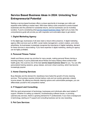 Service Based Business Ideas in 2024_ Unlocking Your Entrepreneurial Potential