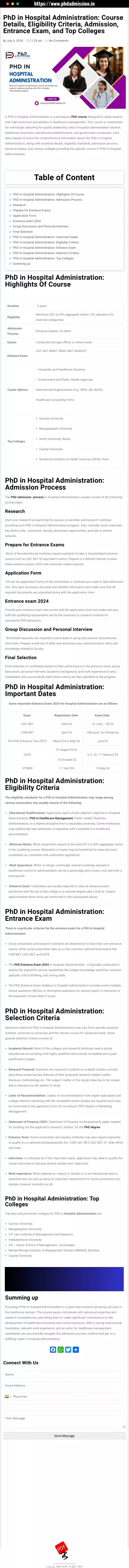 PhD in Hospital Administration! Course Details, Eligibility Criteria, Admission, Entrance Exam, and