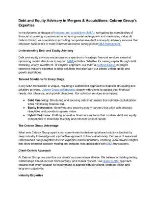 02. Debt and Equity Advisory in Mergers & Acquisitions_ Cebron Group's Expertise