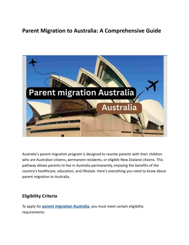 parent migration to australia a comprehensive