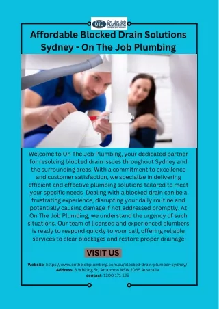 Add a Affordable Blocked Drain Solutions Sydney - On The Job Plumbingheading