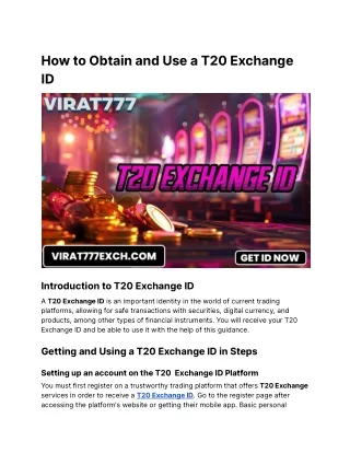How to Obtain and Use a T20 Exchange ID