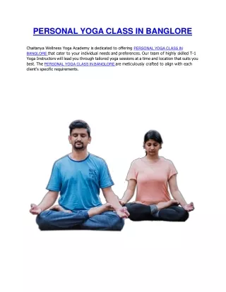 PERSONAL YOGA CLASS IN BANGLORE