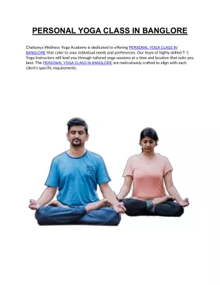 PERSONAL YOGA CLASS IN BANGLORE