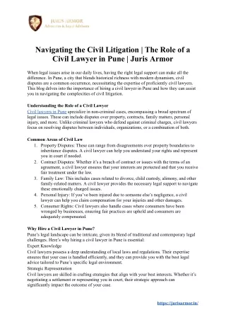 Navigating Civil Litigation | The Role of a Civil Lawyer in Pune | Juris Armor