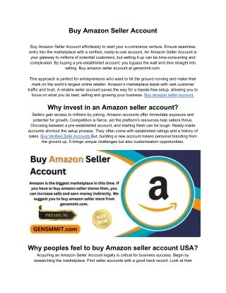 Buy Amazon Seller Accounts-100% Safe, EIN & LLC Verified