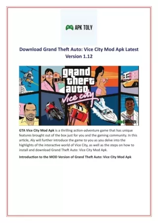 Download Grand Theft Auto: Vice City Mod Apk Latest Version 1.12