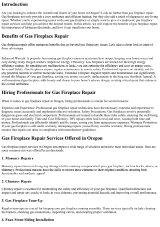 Enhance the Warmth and Charm of Your Home with Gas Fireplace Repair in Oregon