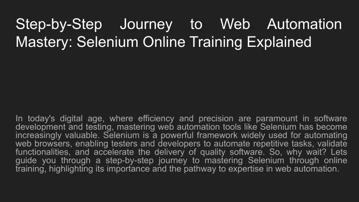 step by step mastery selenium online training