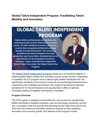 Global Talent Independent Program: Facilitating Talent Mobility and Innovation