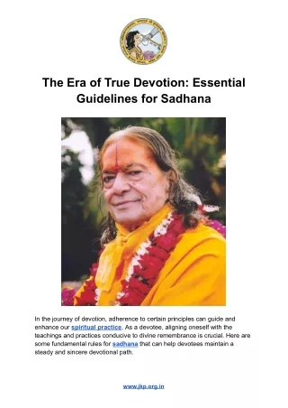 The Era of True Devotion: Essential Guidelines for Sadhana