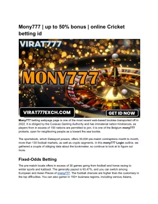 Mony777 _ up to 50% bonus _ online Cricket betting id